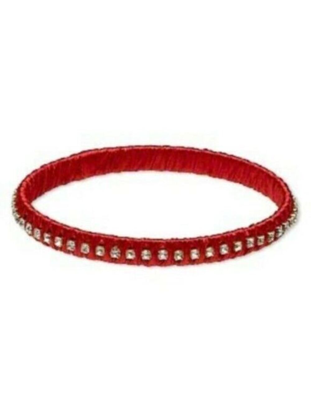 Rich India Red Satin Crystal Fabric Wrapped Brass Bangle Bracelet